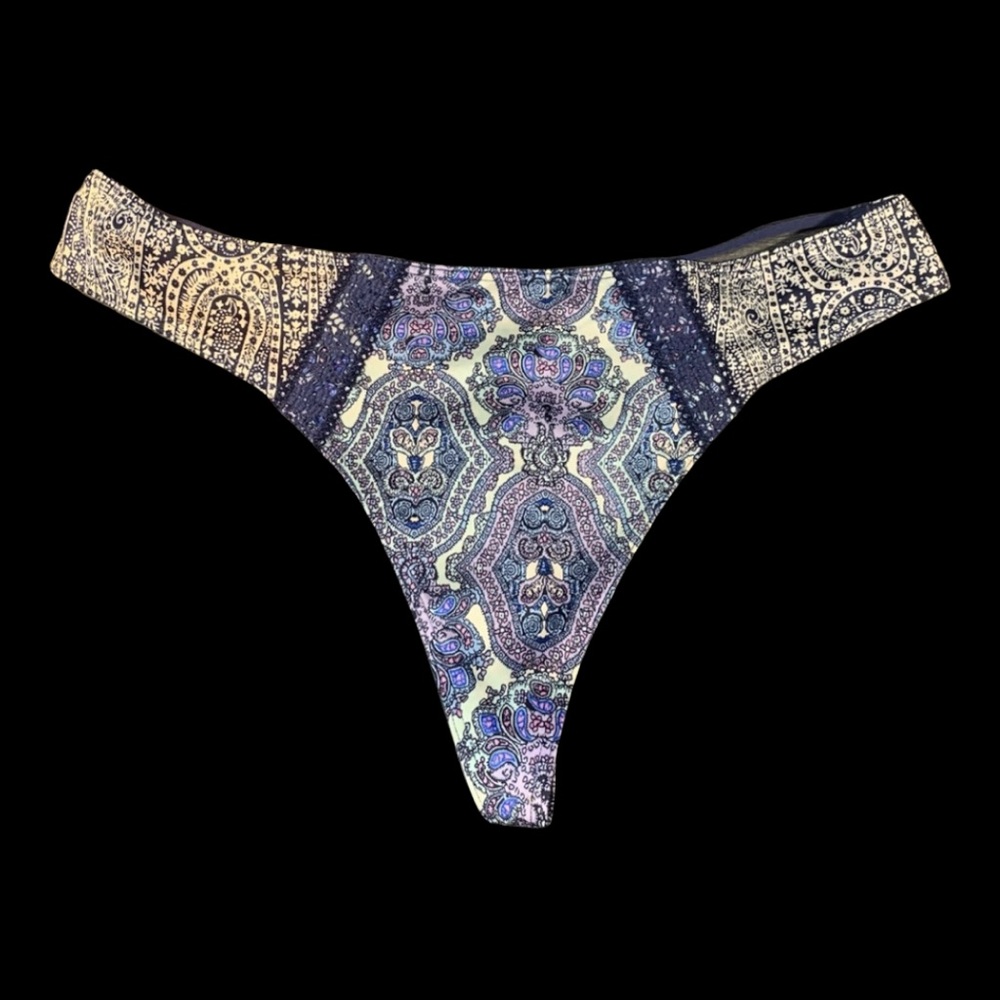 VS v string very sexy thong Panty blue satin paisley sold out very rare medium